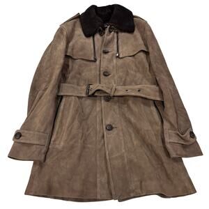 *R46 MICHAEL KORS Women's Suede Trench Coat Faux Fur Collar Brown Medium